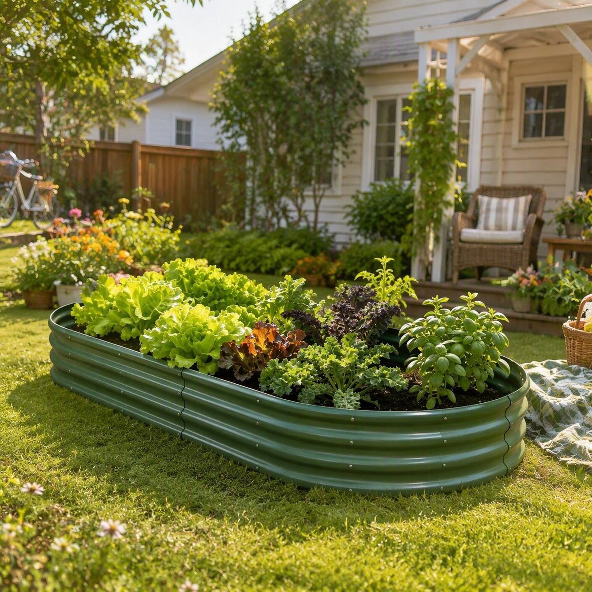 Alt View 1. RYHNUYNE - Galvanized Raised Garden Bed 8x4x1ft Heavy Duty Metal Planter Box for Vegetables Herbs Flowers, Rust Proof Outdoor - Green.