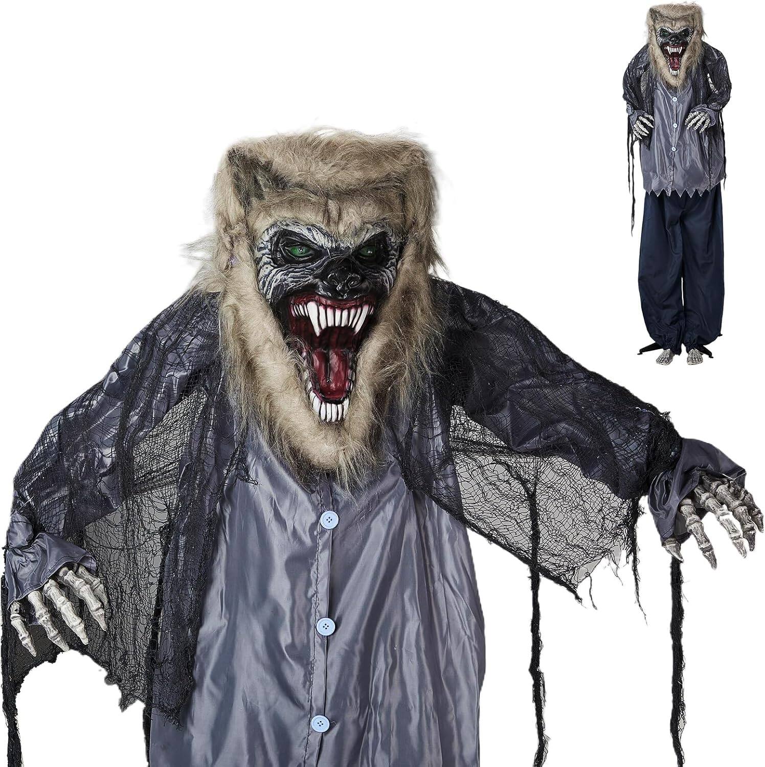 Alt View 1. Winado - 7FT Halloween Scary Standing Werewolf with Wolf Noises, Lighted Eyes Prop for Indoor Outdoor Garden Holiday Decorations - Gray & Brown.