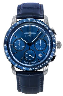 Zeppelin - New York Chronograph Quartz 88783 Leather Strap Dial Men's Watch 50m - Blue
