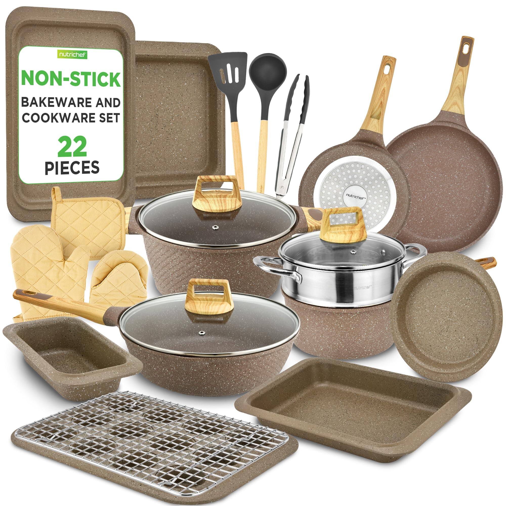 nutrichef NON-STICK BAKEWARE AND COOKWARE SET 22 PIECES