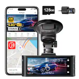 REDTIGER - 4K Dual Dash Cam, STARVIS 2 HDR WiFi 6, 3.18" Touch Screen, Night Vision, Voice Control , 128GB, GPS - Black