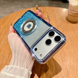 Dteck - Glitter Gradient Case for Apple iPhone 17 Pro Max with Diamond Camera Bezel, Magnetic Slim Shockproof Protective Cover - Blue