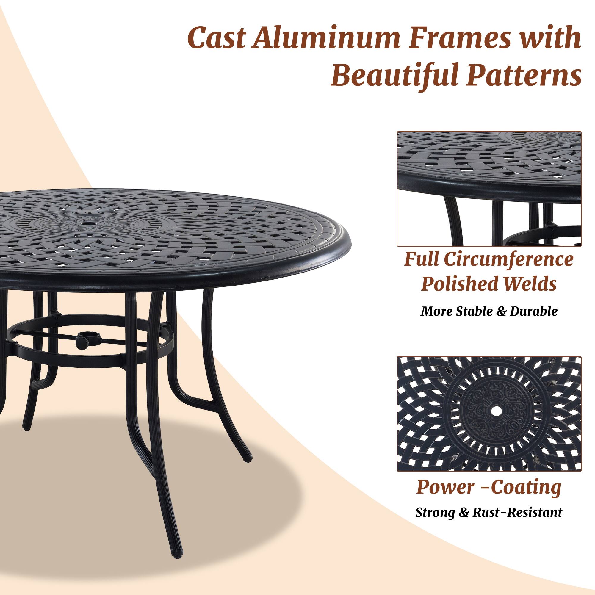 Cast Aluminum Frames with Beautiful Patterns

Full Circumference Polished Welds
More Stable & Durable

Power -Coating
Strong & Rust-Resistant