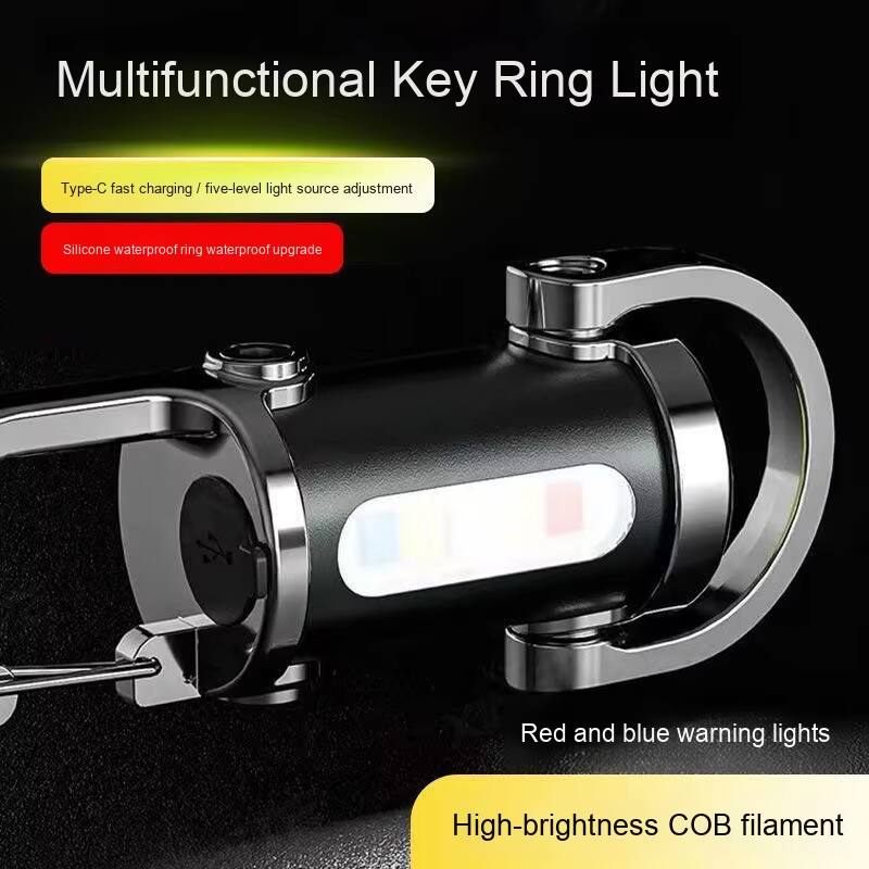 Multifunctional Key Ring Light

- Type-C fast charging / five-level light source adjustment
- Silicone waterproof ring waterproof upgrade
- Red and blue warning lights
- High-brightness COB filament