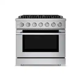 Hauslane - HausPro 36 in. 6 Burners (20,000 BTU) Freestanding Dual Fuel Range in Stainless Steel with Convection Oven Silver - Stainless Steel