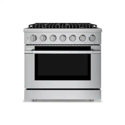 Front. Hauslane - HausPro 36 in. 6 Burners (20,000 BTU) Freestanding Dual Fuel Range in Stainless Steel with Convection Oven Silver - Stainless Steel.