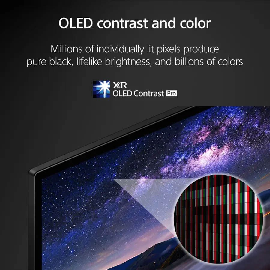 OLED Contrast and Color: Millions of individually lit pixels produce pure black, lifelike brightness, and billions of colors. XR OLED Contrast Pro.