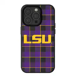 Keyscaper - NCAA - LSU Tigers Plaid Magnetic Bump iPhone Case - 15 - Black