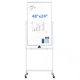 HOMLUX - Mobile Bulletin Boards, 48 x 24 Double Sided Dry Erase Board Rolling Whiteboard Aluminum Frame Whiteboard on Wheels - White