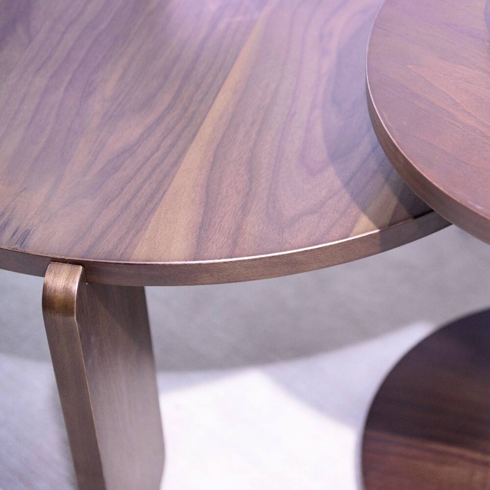 Alt View 4. Loheer - Loheer Nesting Coffee Table Set of 2 Round Walnut Veneer Wood End Table for Living Room - Walnut.