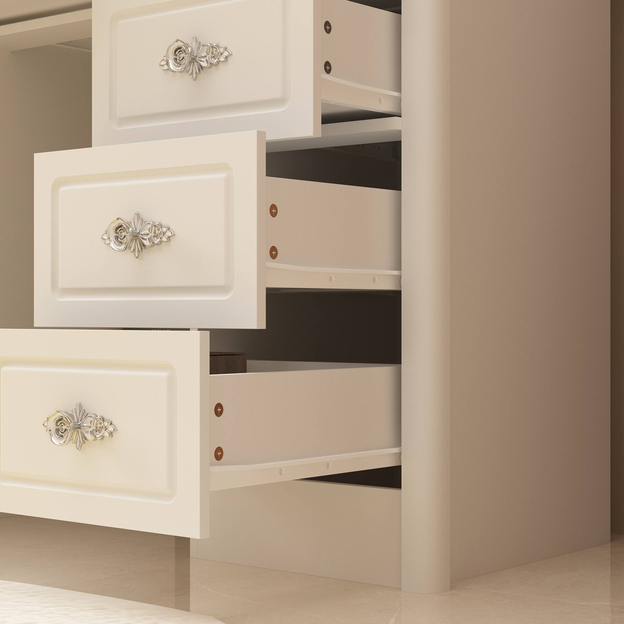 Alt View 5. Famapy - Vintage Vanity Table with 3-Sided LED Mirror - Makeup Dressing Table 9-Drawer Organizer Hidden Storage - White.