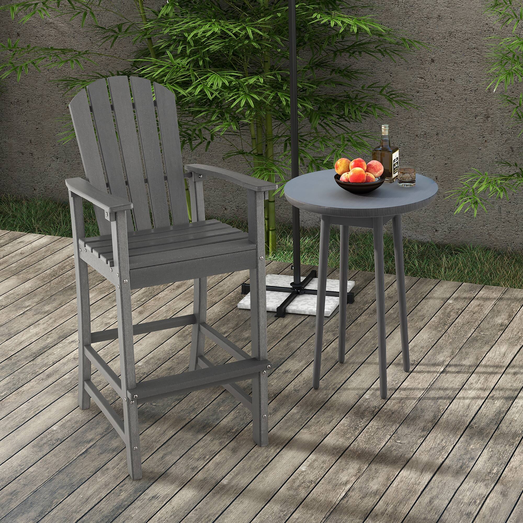 Alt View 3. Costway - Costway Outdoor HDPE Bar Height Stool Patio Tall Chair Armrest Footrest All Weather - Grey.