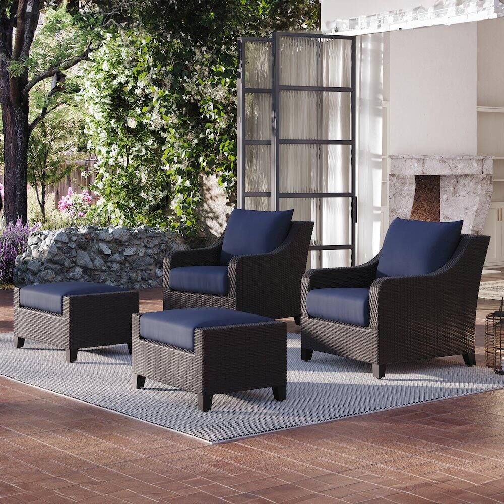 Alt View 2. New Classic Furniture - Skye Set Of 2 Ottomans-Blue - Brown.
