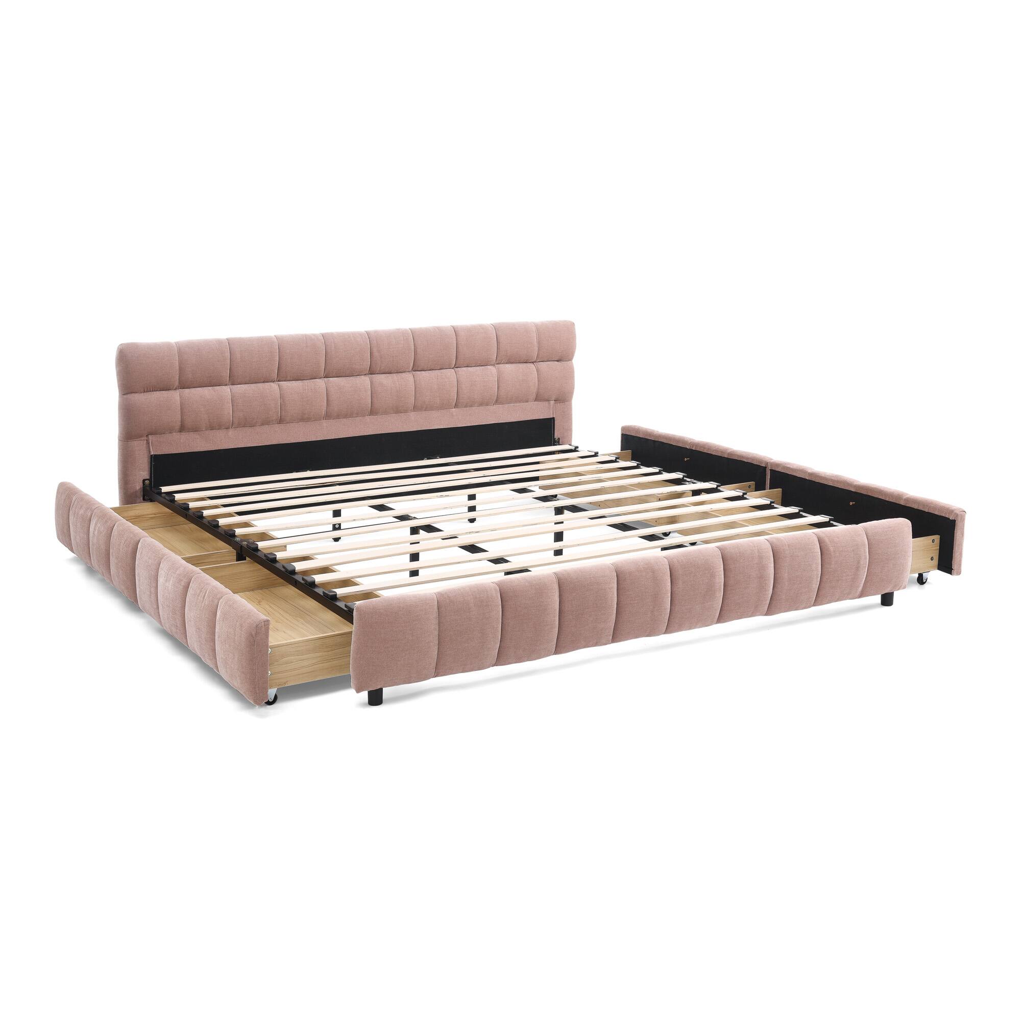 Alt View 4. Anysun - King Chenille Upholstered Bed Frame with Headboard - Solid Construction & Storage Drawer. - Pink.