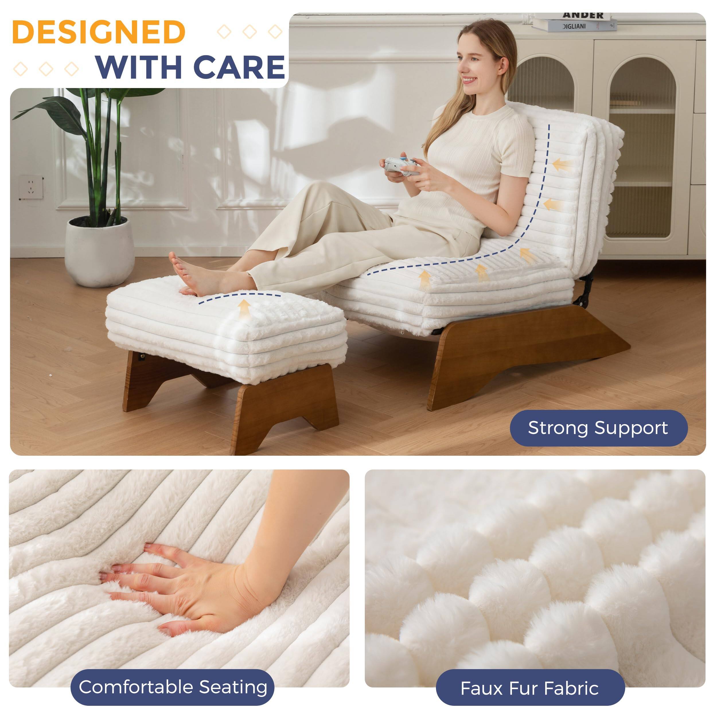 DESIGNED WITH CARE

Strong Support  
Comfortable Seating  
Faux Fur Fabric