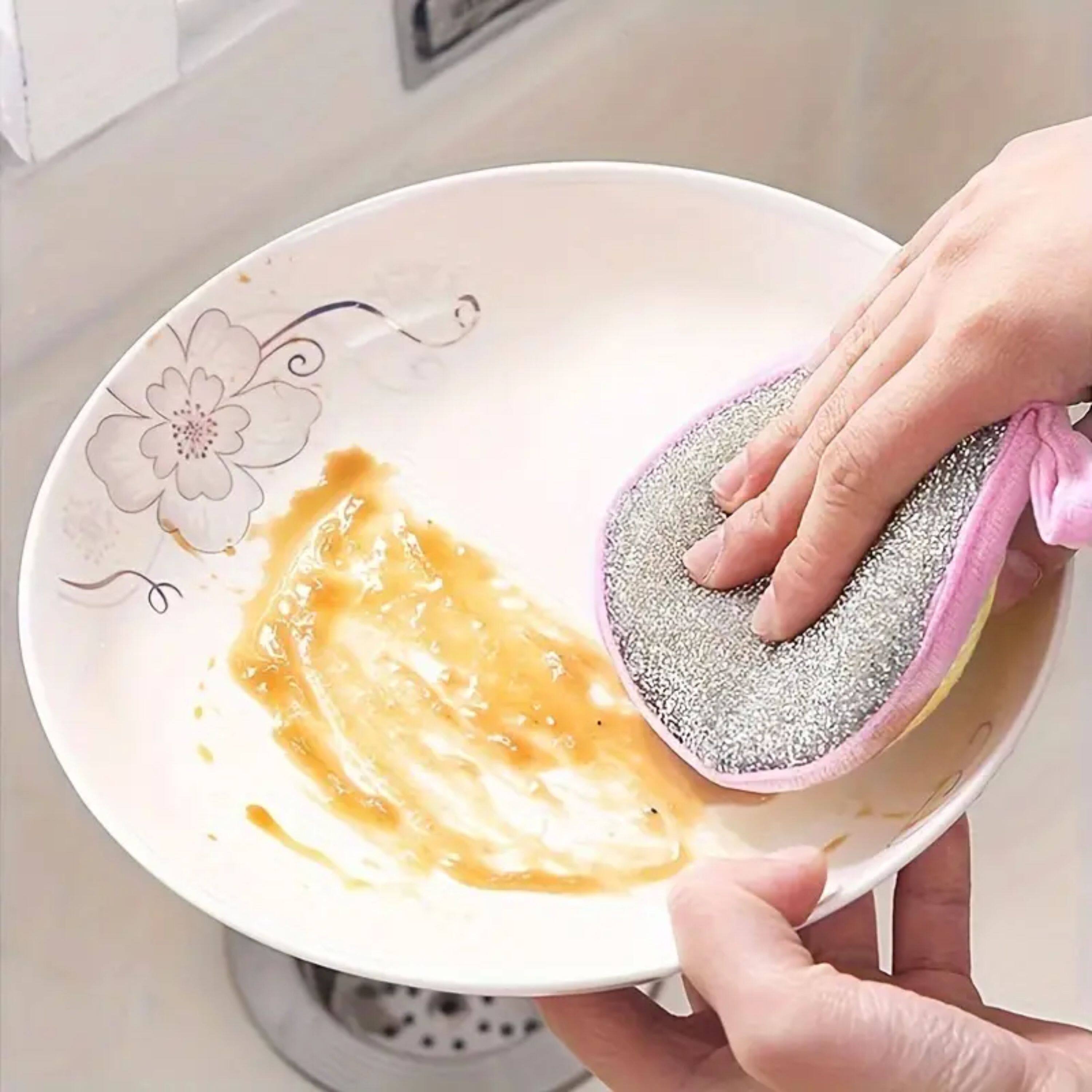 Left. Kitcheniva - Dual-Sided Scrub Sponges (12 Pcs, Yellow) - Scour Pad & Soft Sponge.