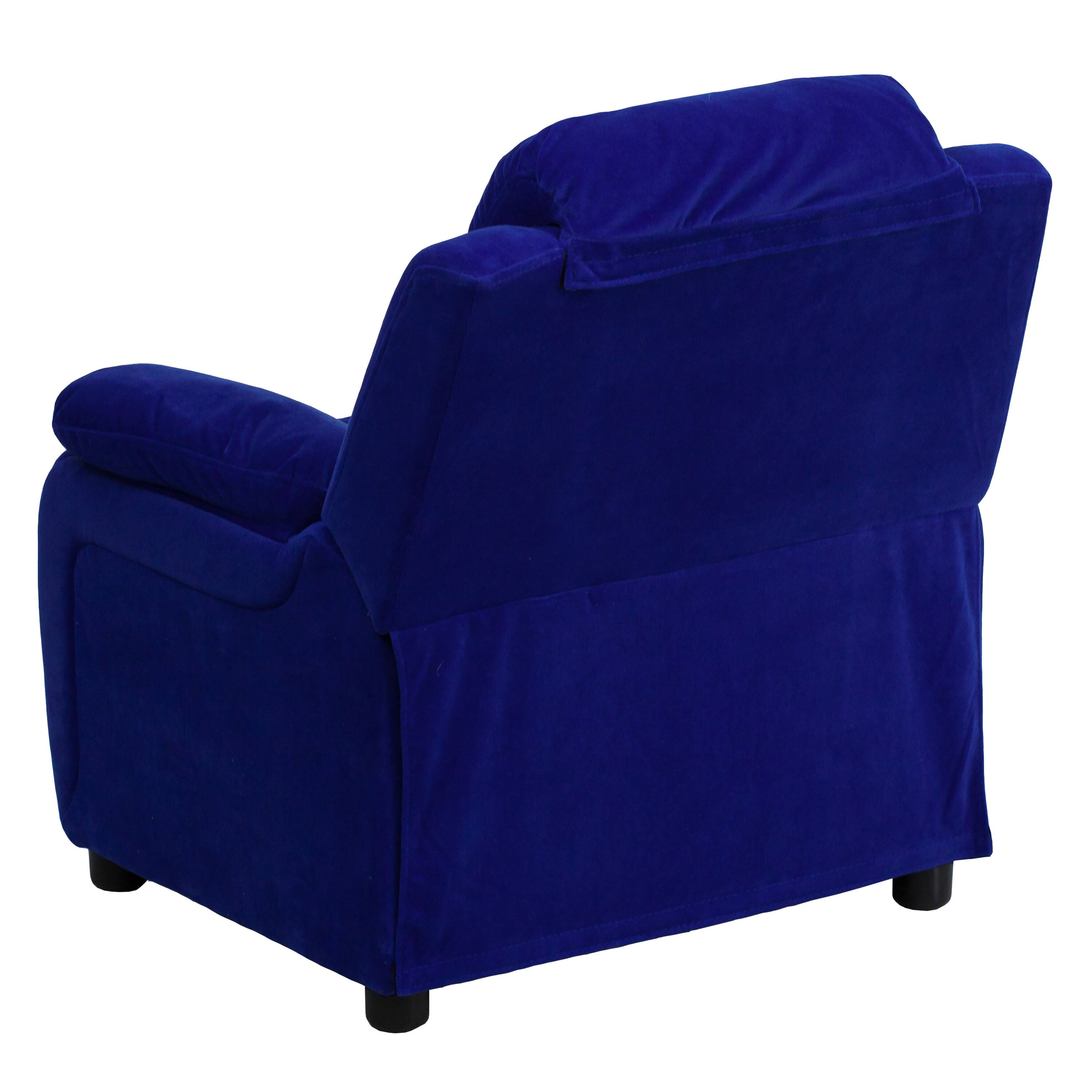 Alt View 5. Emma + Oliver - Deluxe Padded Contemporary Kids Recliner with Storage Arms - Blue Microfiber.