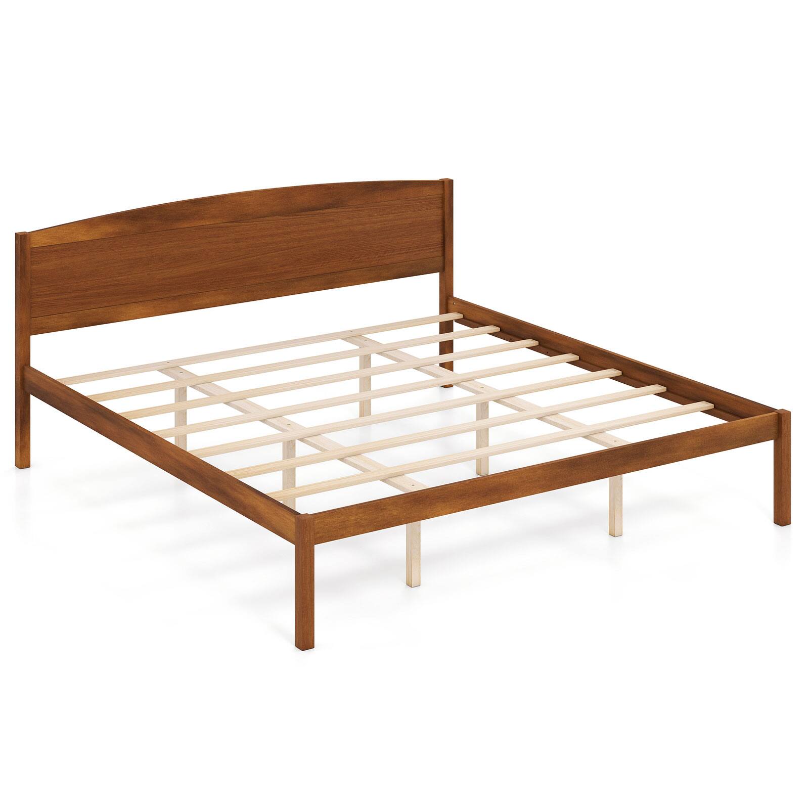 Alt View 8. Gymax - Gymax King Size Wooden Platform Bed Frame w/Curved Headboard Solid Pine Wood Legs Walnut - Brown.