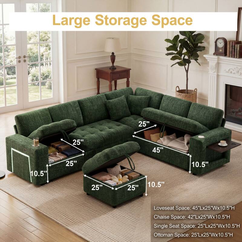 Large Storage Space

Loveseat Space: 45"Lx25"Wx10.5"H  
Chaise Space: 42"Lx25"Wx10.5"H  
Single Seat Space: 25"Lx25"Wx10.5"H  
Ottoman Space: 25"Lx25"Wx10.5"H