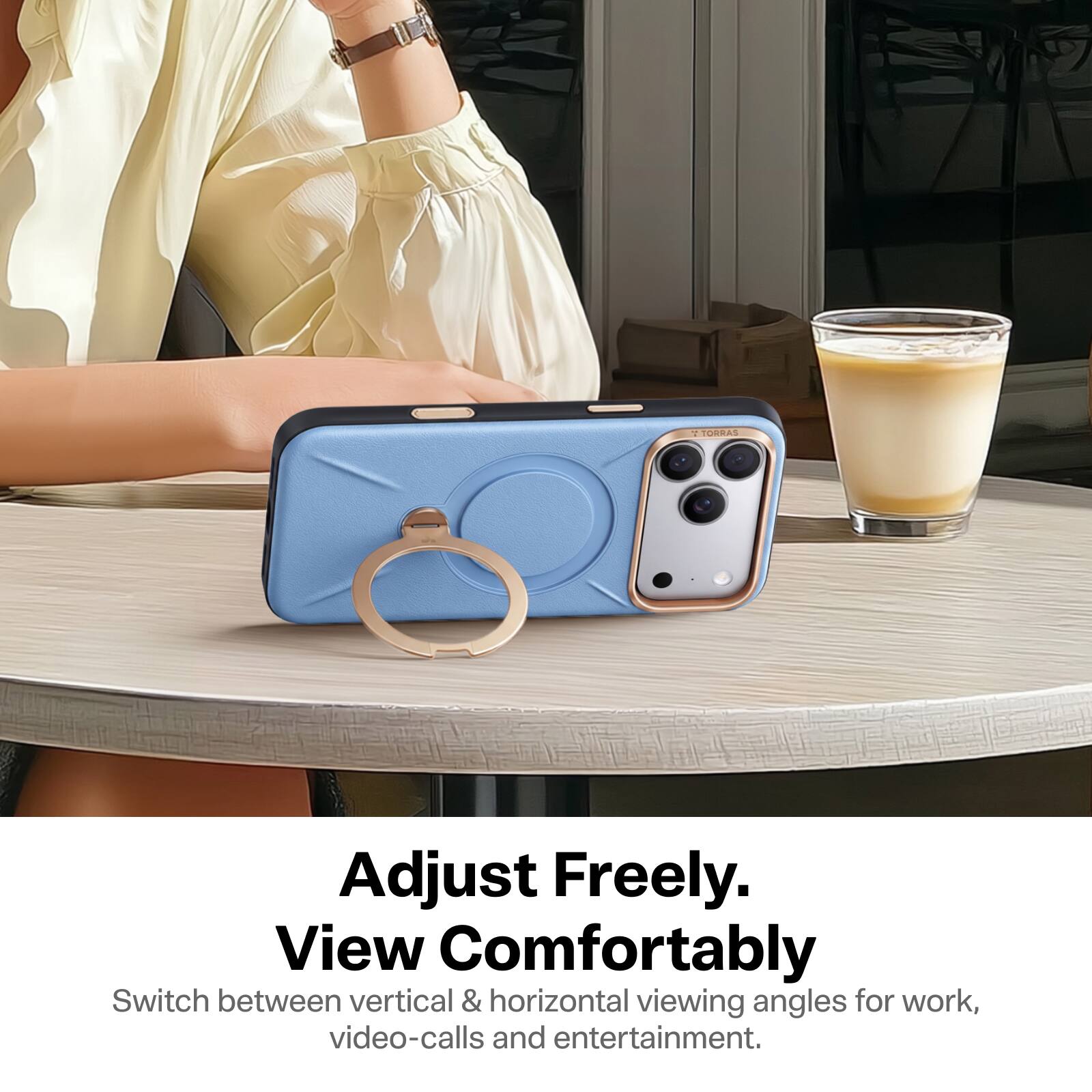 Adjust Freely.  
View Comfortably  
Switch between vertical & horizontal viewing angles for work, video-calls and entertainment.