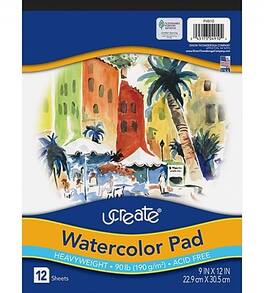 Art1st - Pacon ucreate Watercolor Pad, 9"W x 12"H, 12 Sheets/Pad (P4910) - White