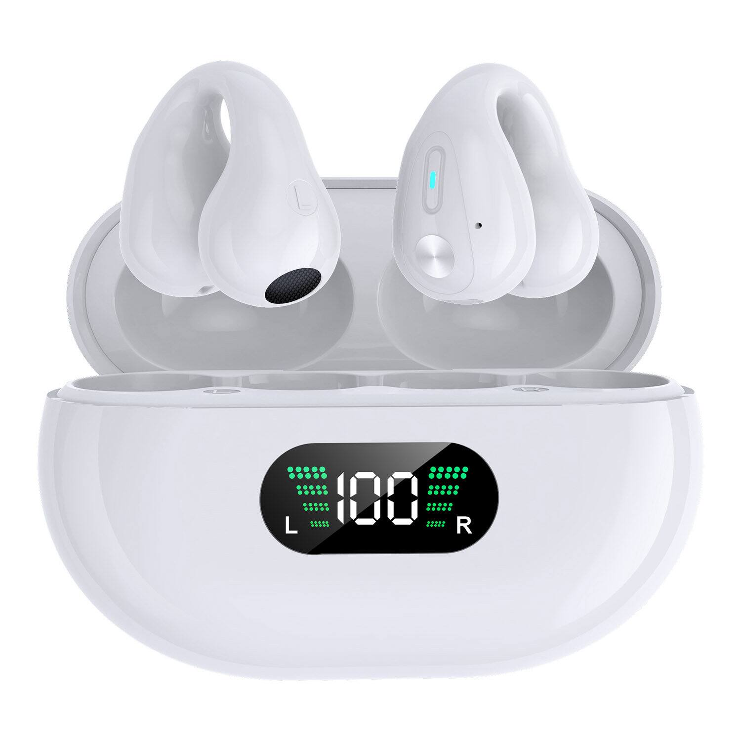 Alpha Digital - Clip-On/Open Ear-Buds-Comfortable, Bluetooth 5.3, 350mAh/18Hr Playtime - White