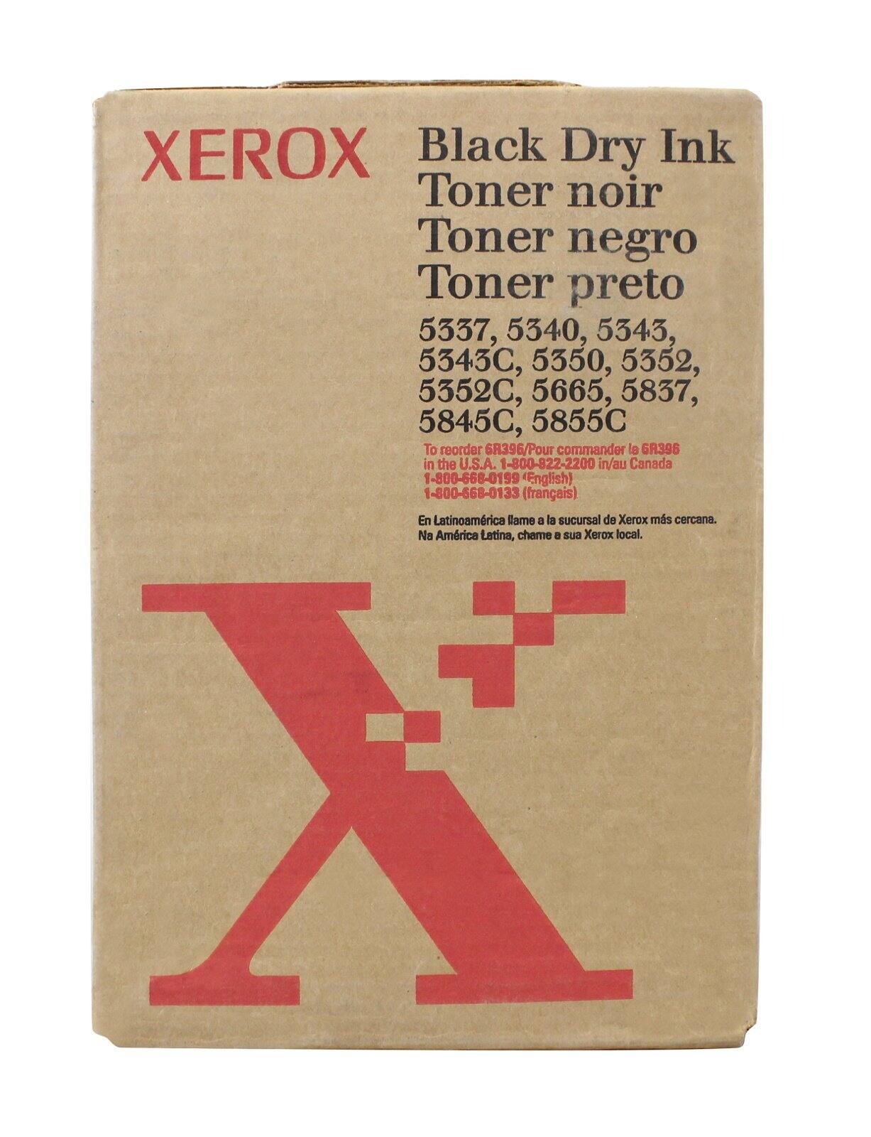 XEROX  
Black Dry Ink  
Toner noir  
Toner negro  
Toner preto  

5337, 5340, 5343, 5343C, 5350, 5352, 5352C, 5665, 5837, 5845C, 5855C  

To reorder 6R396/Pour commander le 6R396  
in the U.S.A. 1-800-822-2200 in/au Canada 1-800-668-0199 (English) 1-800-668-0133 (français)  
En Latinoamérica llame a la sucursal de Xerox más cercana.  
Na América Latina, chame sua Xerox local.
