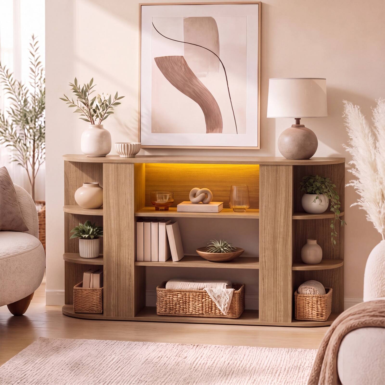 Alt View 3. Costway - Costway 50" TV Stand for 55" TV with RGB Lights Adjustable Removable Shelf for Living Room - Natural.