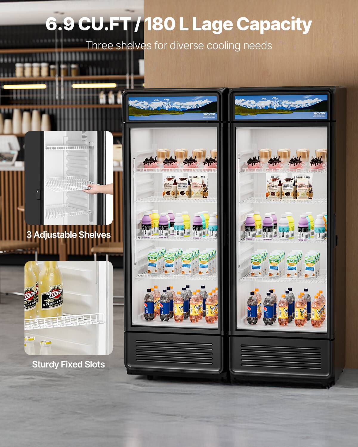 6.9 CU.FT / 180 L Age Capacity
Three shelves for diverse cooling needs
3 Adjustable Shelves
Sturdy Fixed Slots