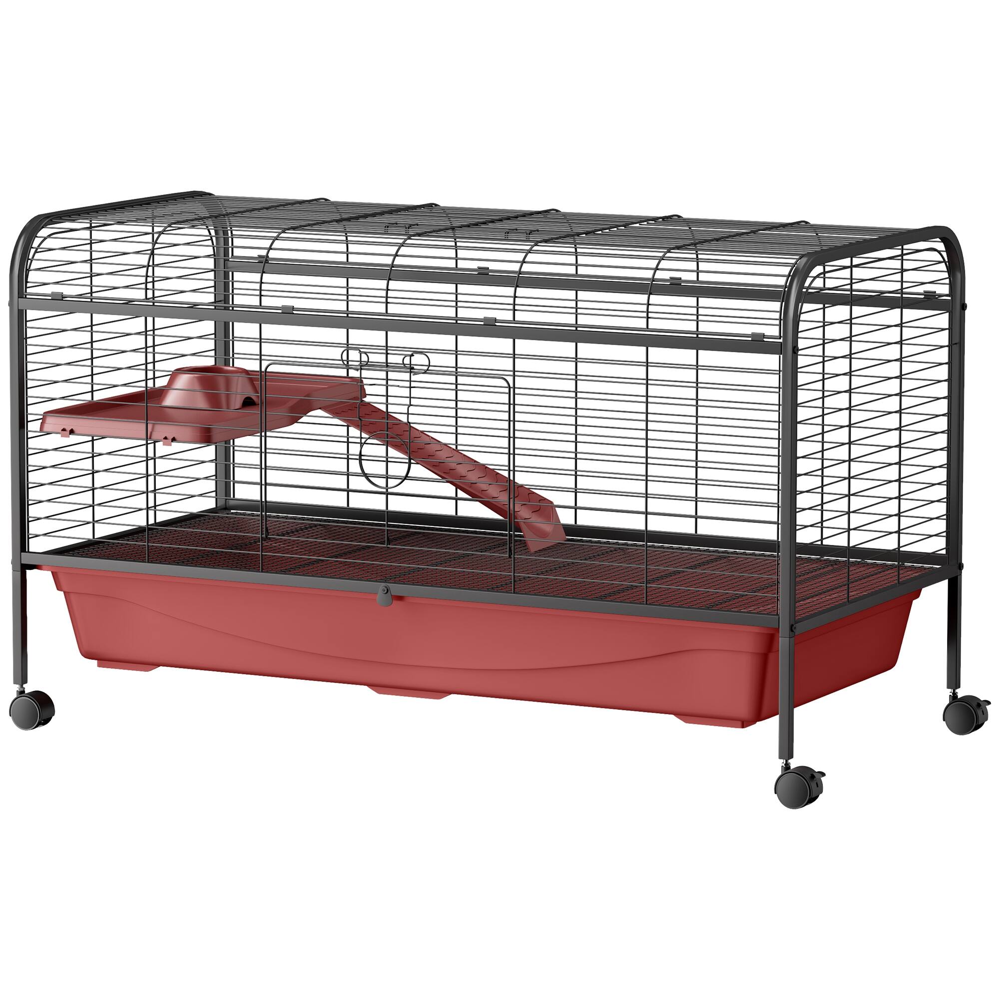 Front. Pawhut - L Small Animal Cage, Pet Play House for Rabbit Hutch or Ferret with Feeder, Rolling Wheels.
