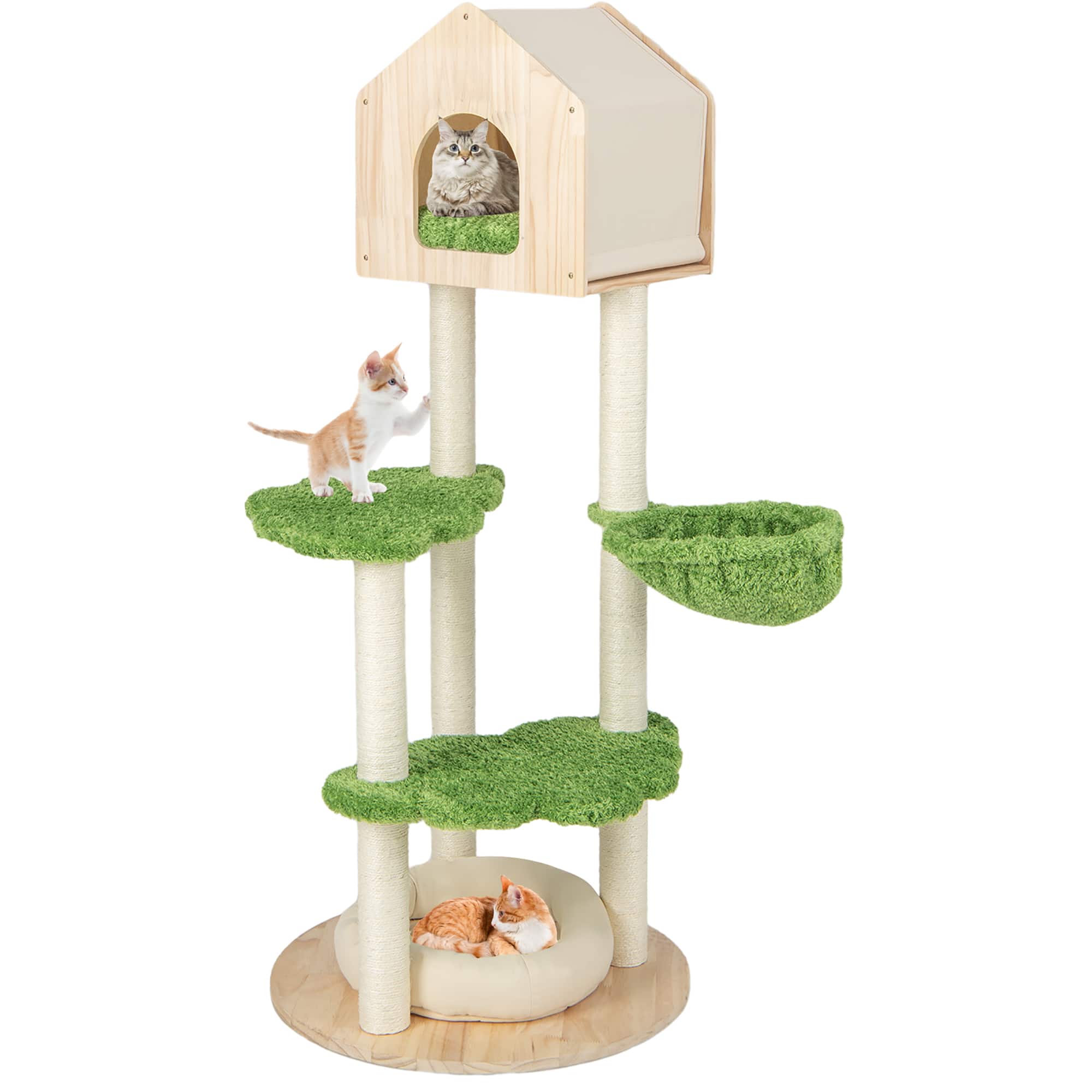Gymax - Wooden Cat Tree 55'' Tall Cat Climbing Stand w/ Sisal Scratching Posts Green price history on PriceWatchPro