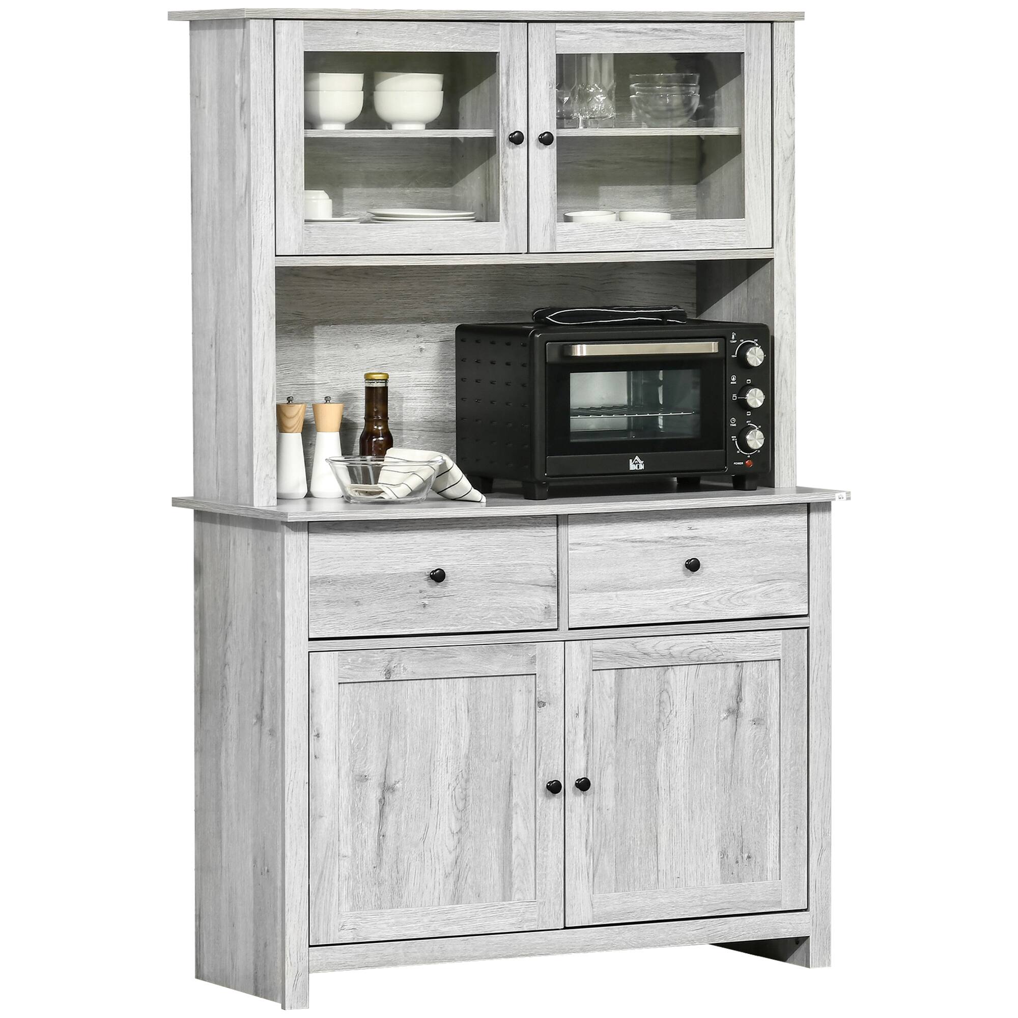 Front. Homcom - 63.5" Buffet with Hutch, Kitchen Pantry W/ Shelves - Ash Grey.