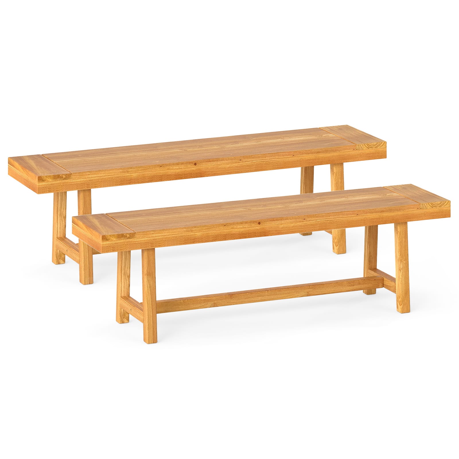 Gymax - 2PCS 63 Inch Solid Wood Bench Rustic Farmhouse Narrow Bench for up to 3 People - Yellow