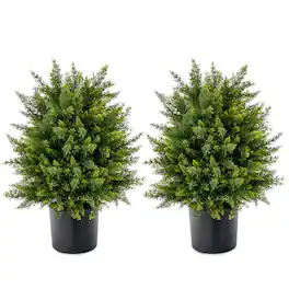 Costway - 22" Artificial Cedar Topiary Ball Tree 2-Pack Faux Shrub Bush Trees for Decor - Green,Brown,Black