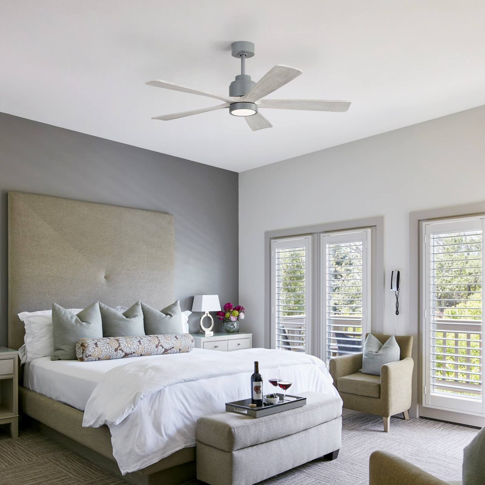 Alt View 4. Sofucor - 52'' Industrial Ceiling Fan with 3CCT Dimmable LED Light & Reversible DC Motor Modern Chandelier Fan for Bedroom Indoor - Grey Wood.