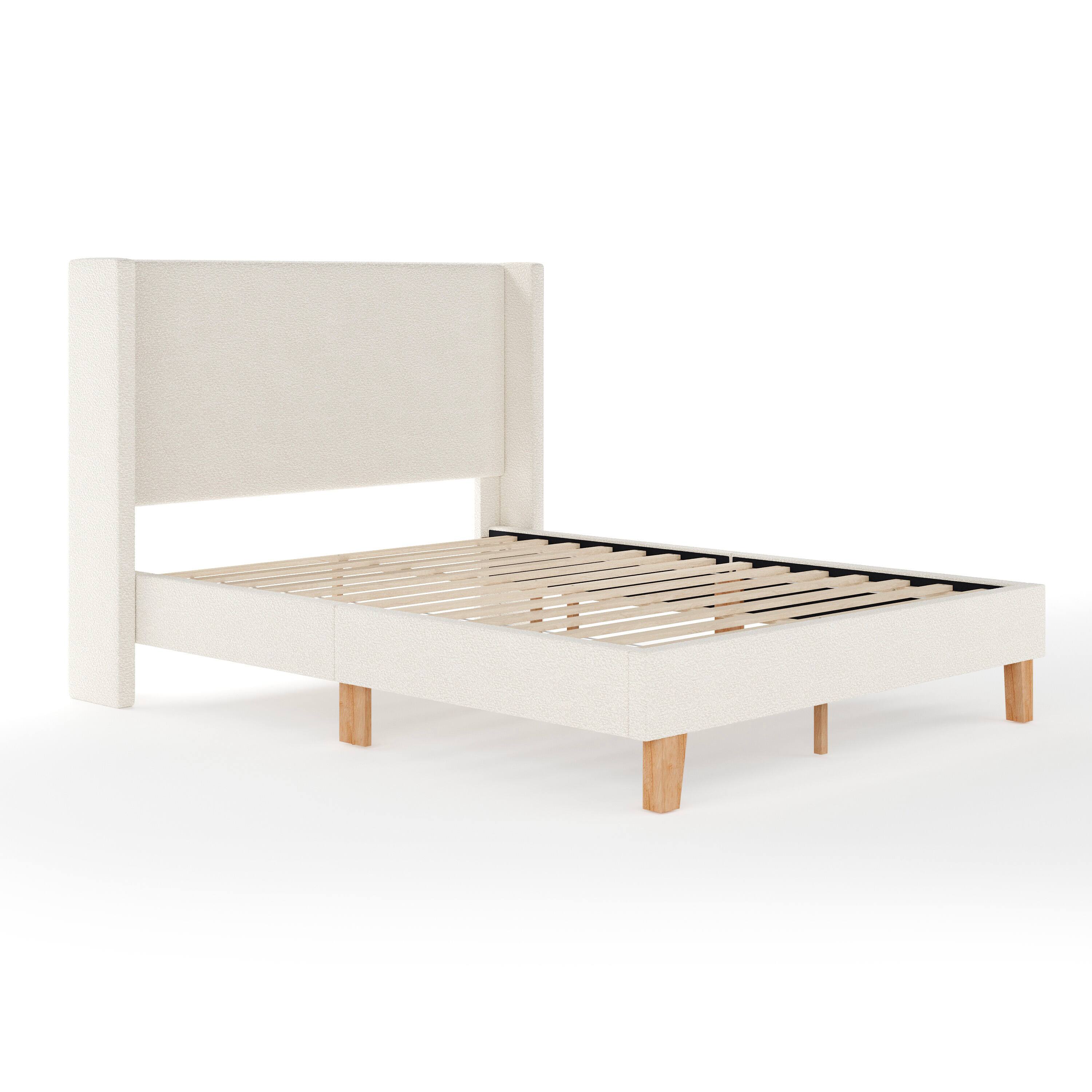 Alt View 1. Martha Stewart - Upholstered Platform Bed with Wingback Headboard - Off-White.