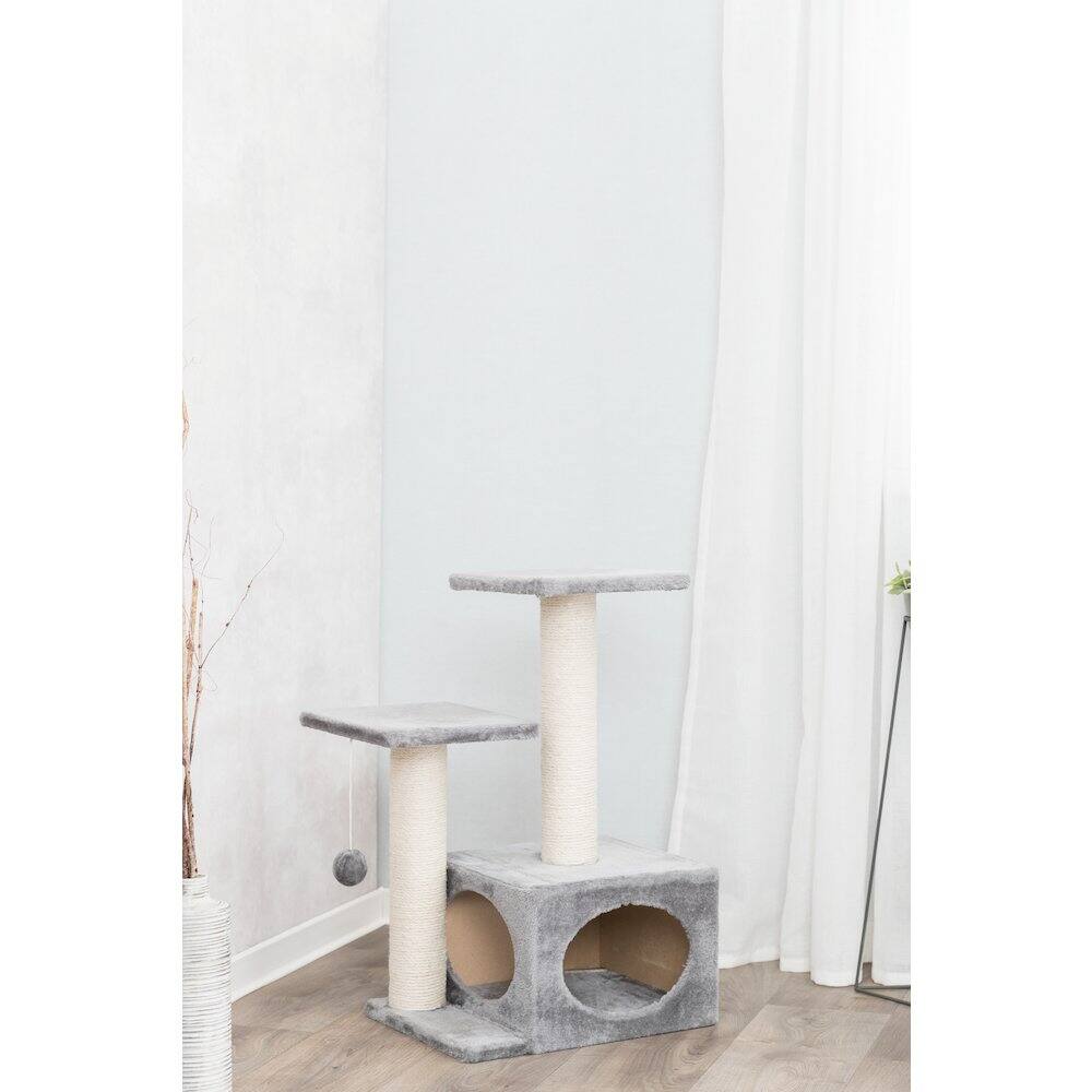 Alt View 4. TRIXIE - Valencia Plush & Sisal 3-Level 28" Cat Tree with Scratching Posts & Condo - Gray.
