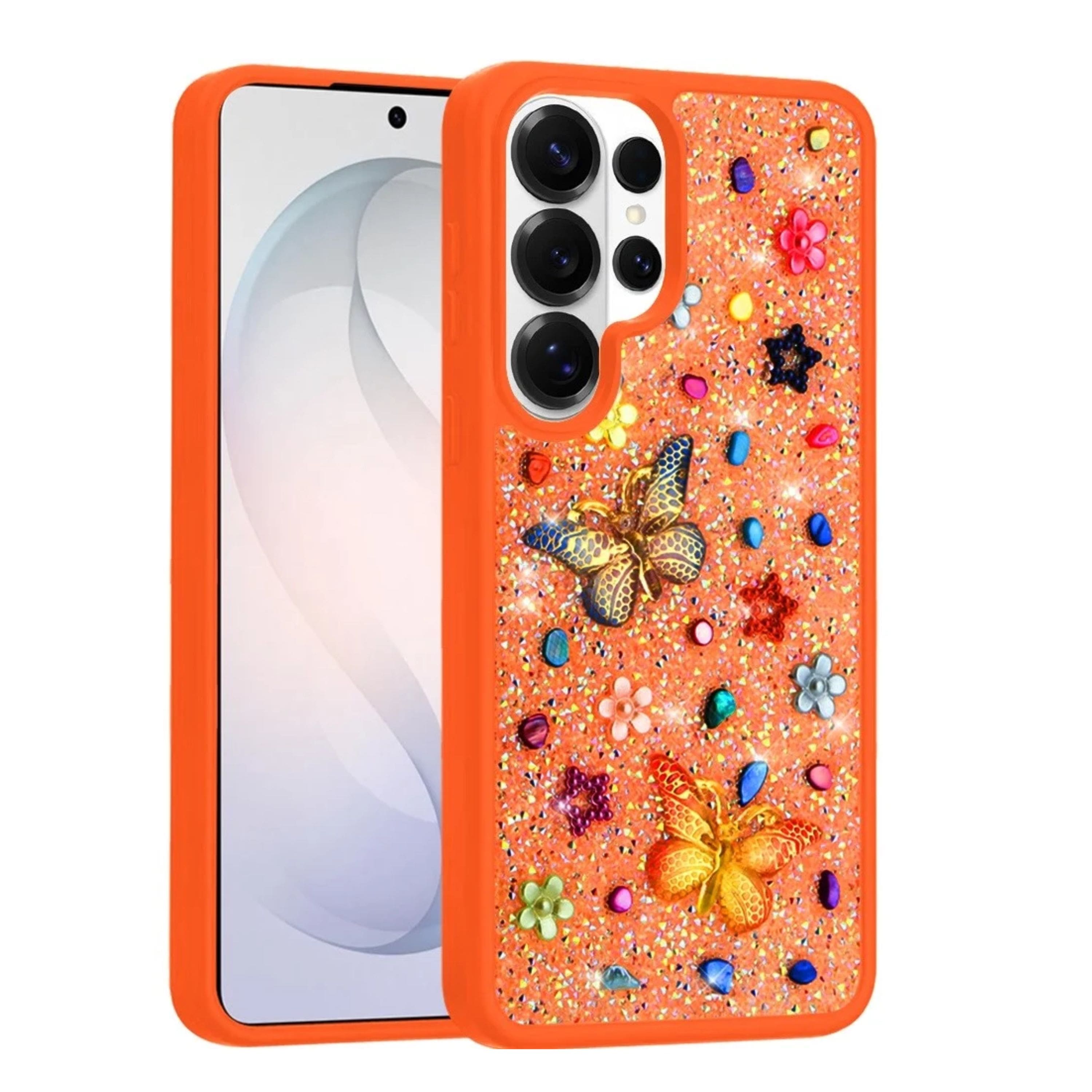 Kitcheniva - Butterfly 3D Jewel Glitter Phone Case With Tempered Glass For Samsung Galaxy S26 Ultra - Cosmic Orange price history on PriceWatchPro