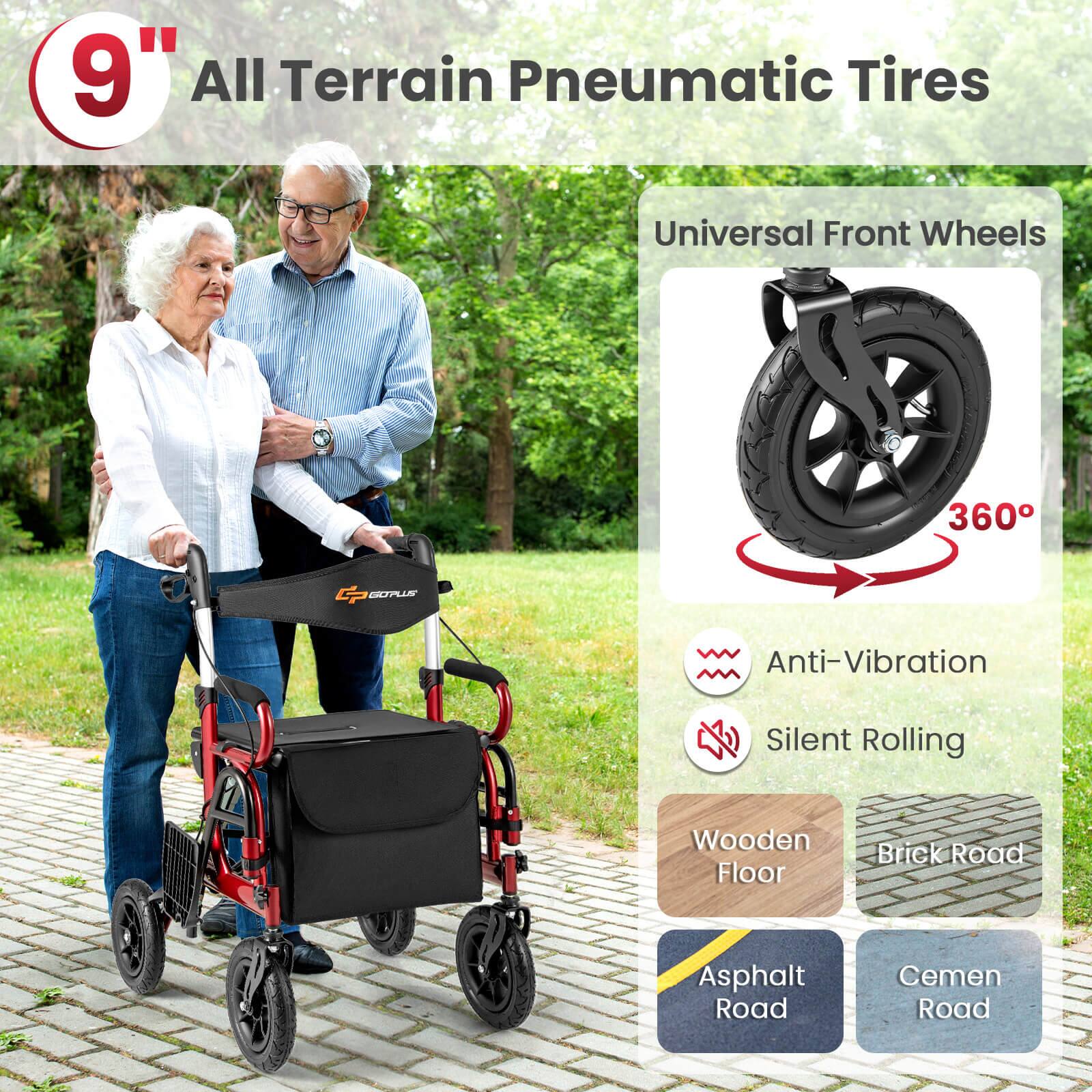 9" All Terrain Pneumatic Tires, Universal Front Wheels 360°, Anti-Vibration, Silent Rolling, Wooden Floor, Brick Road, Asphalt Road, Cement Road