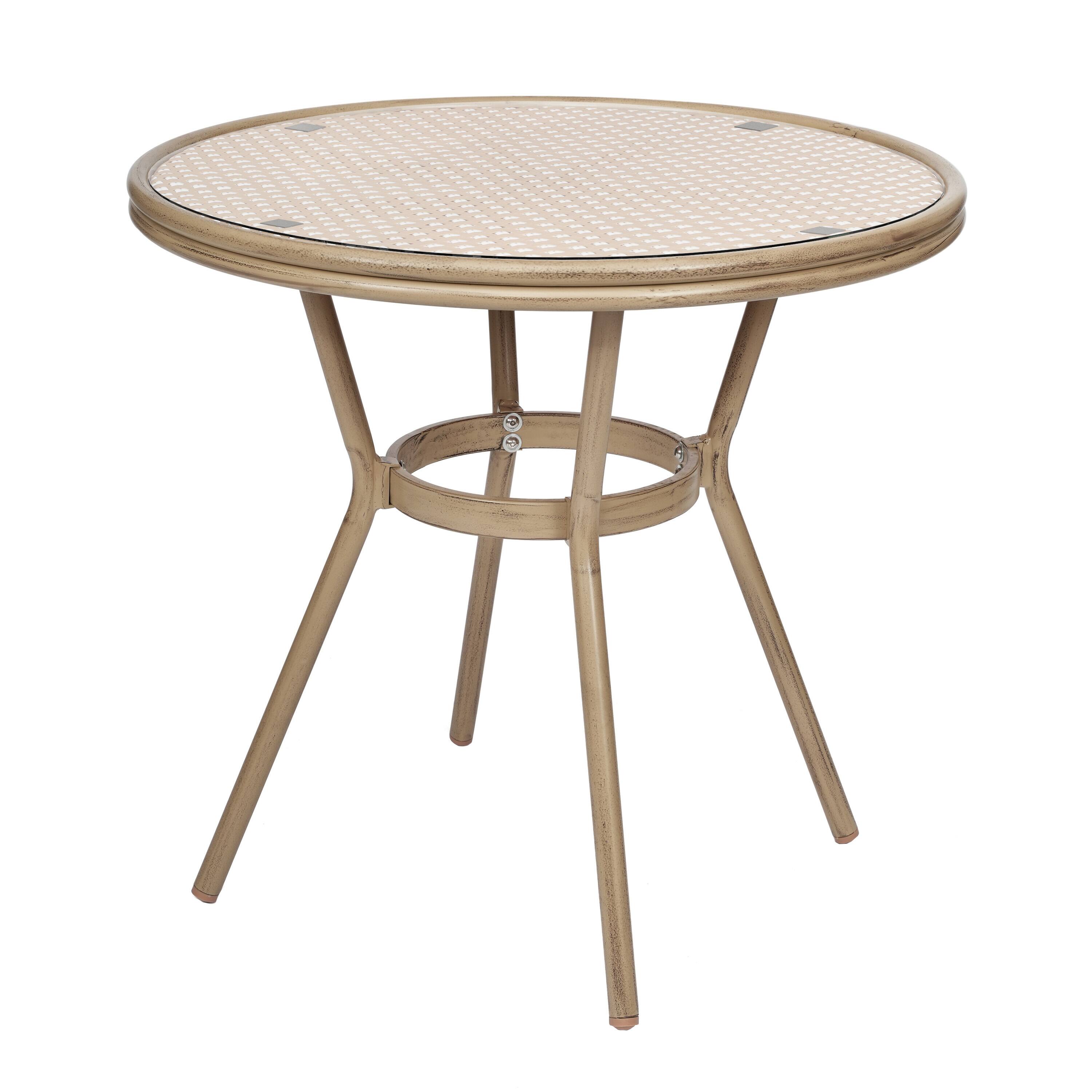 Alt View 7. Emma + Oliver - Colmar Indoor/Outdoor Bistro Style 31.5 in. Table with PE Rattan, Glass Top, and Two Chairs - Metal  Frame - Natural & White Rattan/Light Natural Frame.
