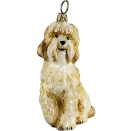Joy to the World Collectibles - Joy to the World Sitting Labradoodle Dog Polish Glass Christmas Ornament Decoration - Yellow