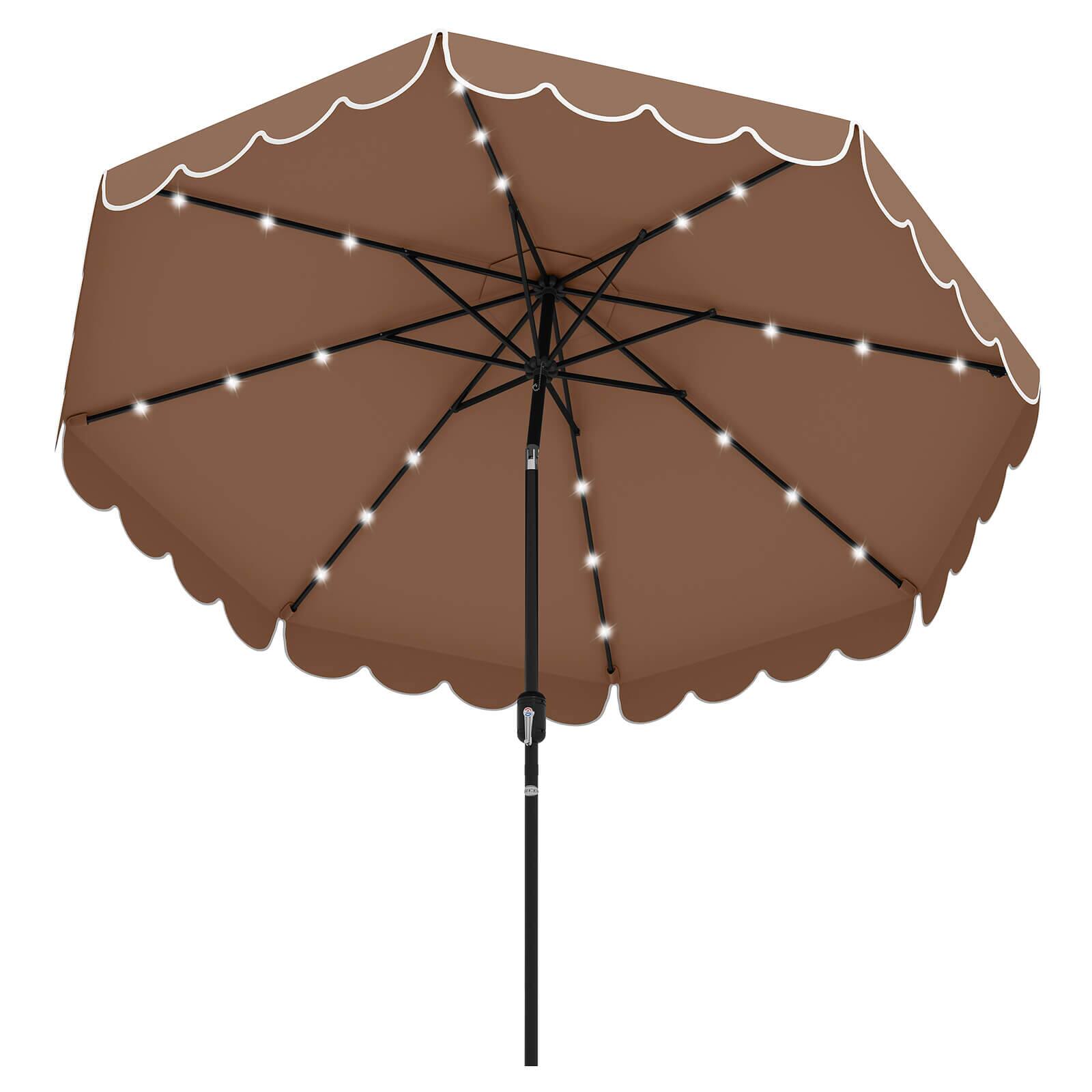Alt View 1. Costway - Costway 9.3 FT Solar Patio Umbrella Outdoor Market Sunshade with 24 LED Lights Ruffles - Brown.
