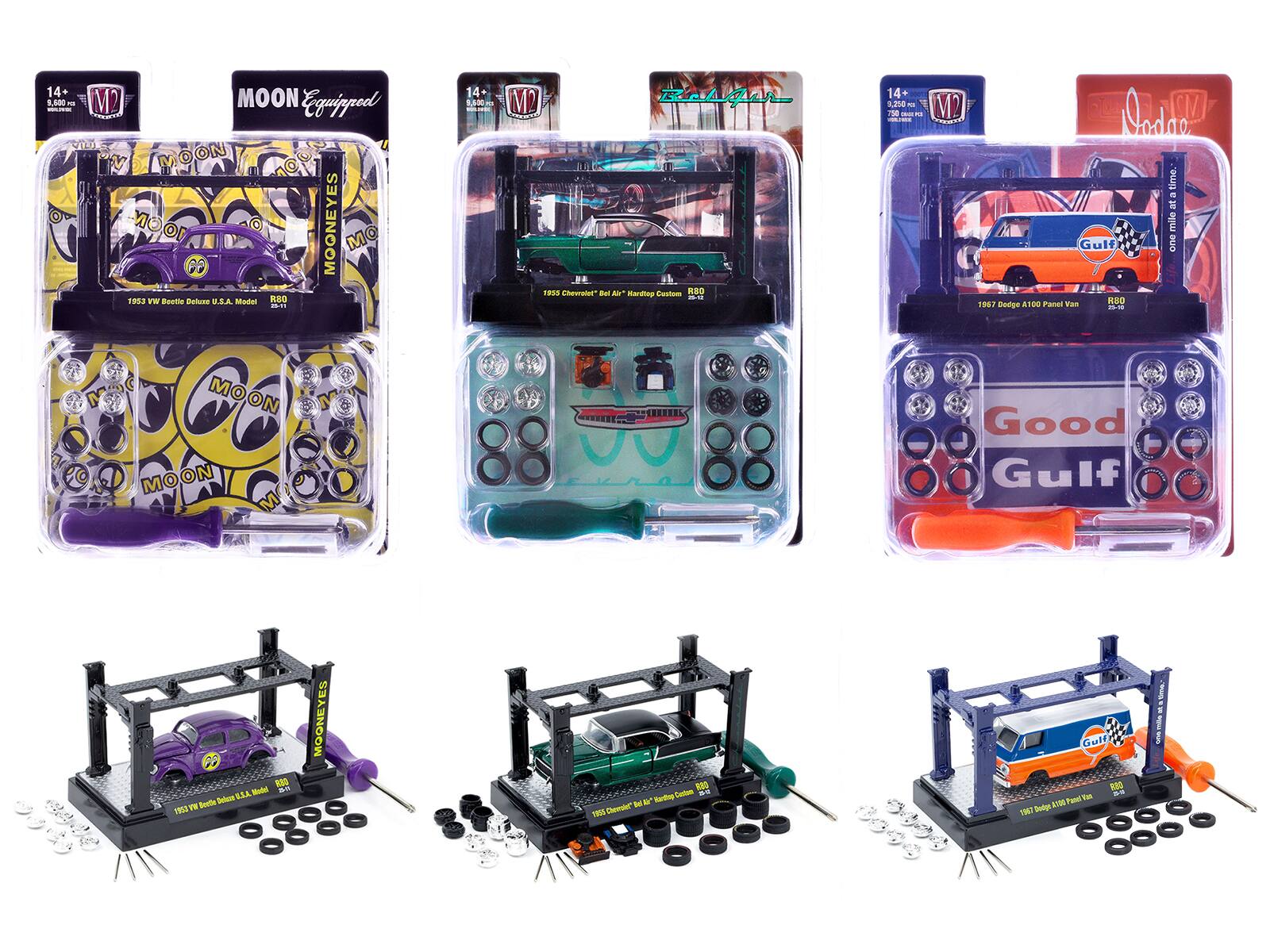 Model Kit 3 piece Car Set Release 80 Limited Edition to 9600 pieces Worldwide 1/64 Diecast Model Cars by M2 Machines - Multicolor