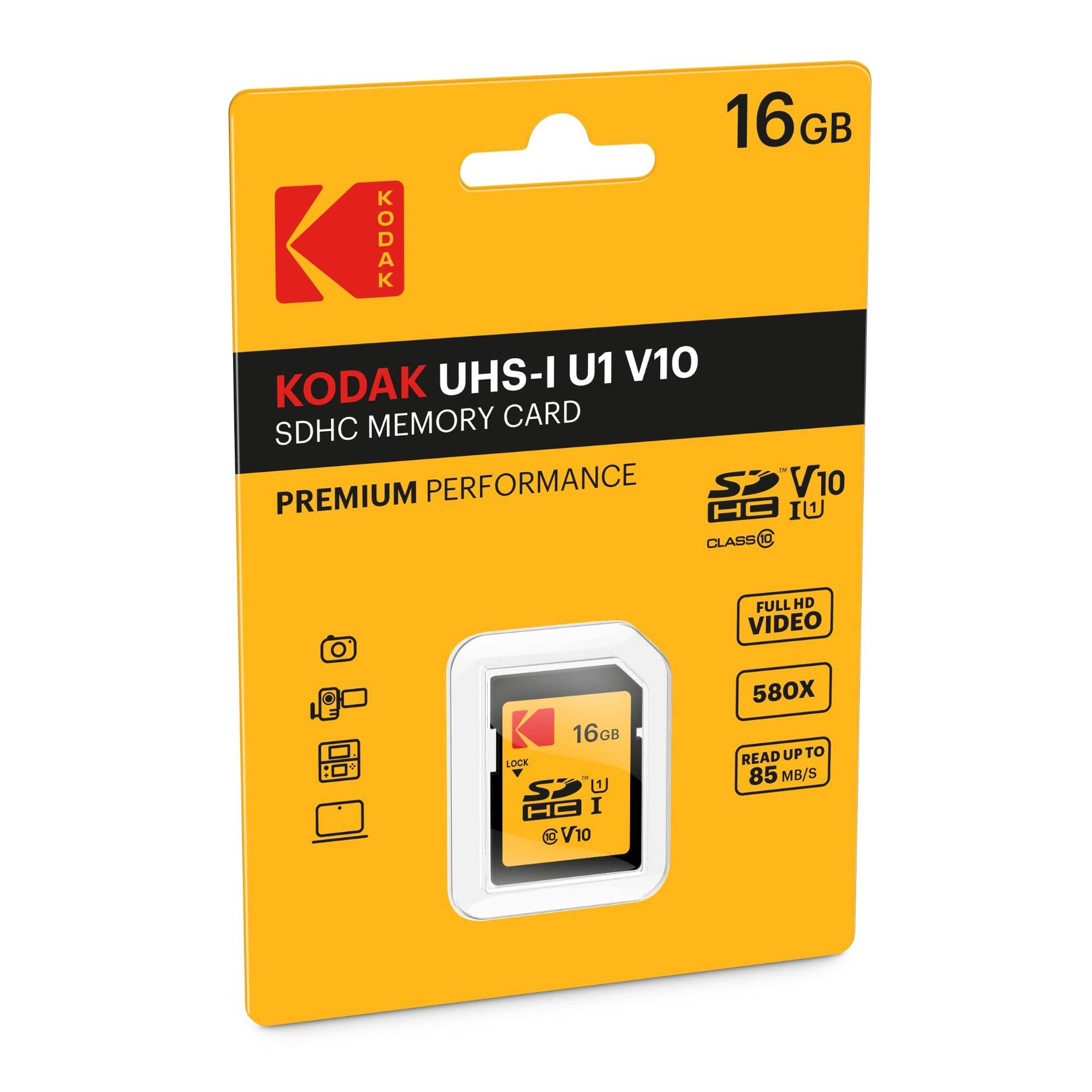Kodak UHS-I U1 V10 16GB SDHC Memory Card Premium Performance S2 V10 H IU Class 0 Full HD Video 16GB Lock S2Y S U HB I L 10 580X Read Up to 85 MB/S