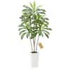 Front. VEVOR - Artificial Dracaena Tree 6 ft, Fake Palm Tropical Plants with White Tall Planter, Faux Floor Silk Plant in Pot - green.