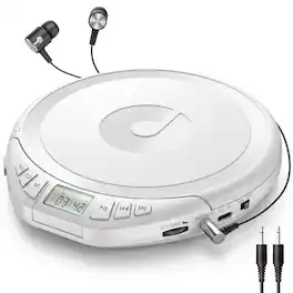 gueray - CD Player Portable with Earphones, CD Discman AUX Cable for Car HomePersonal Discman CD player - White