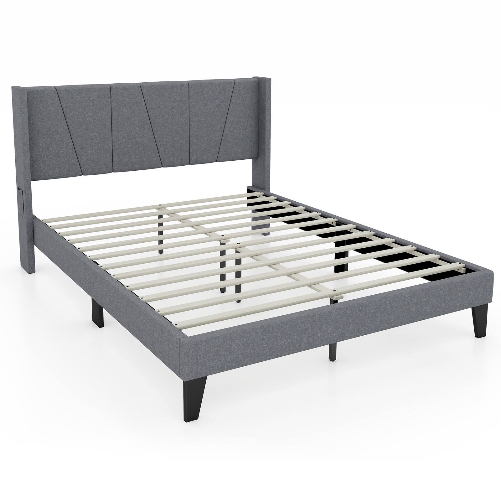 Alt View 1. Gymax - Gymax Queen Size Upholstered Bed Frame w/ Elastic Pockets Mattress Foundation Gray - Gray.