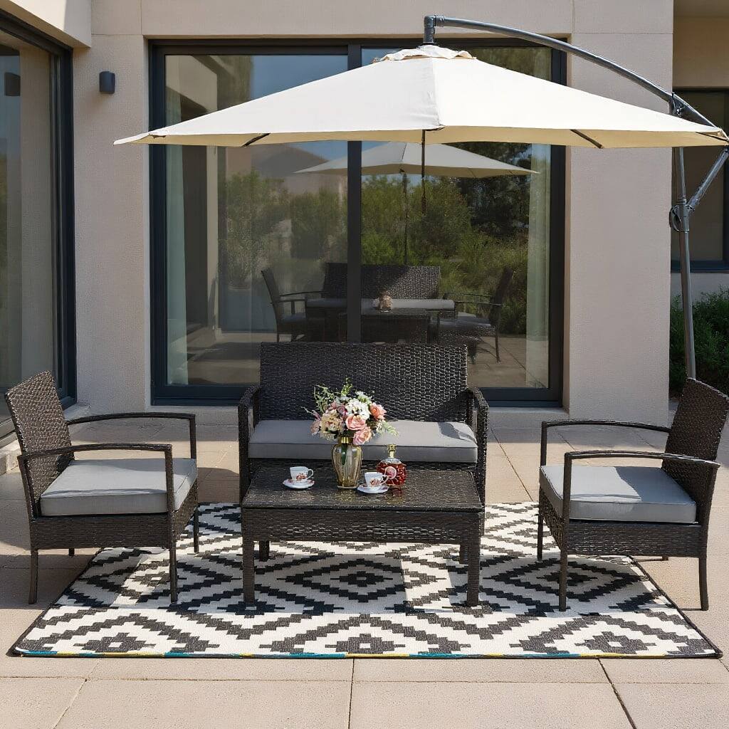 Front. Kadyn - 4 Pieces Patio Rattan Furniture Set, Outdoor Patio Furniture Set with Loveseat and Table -Brown - Black.