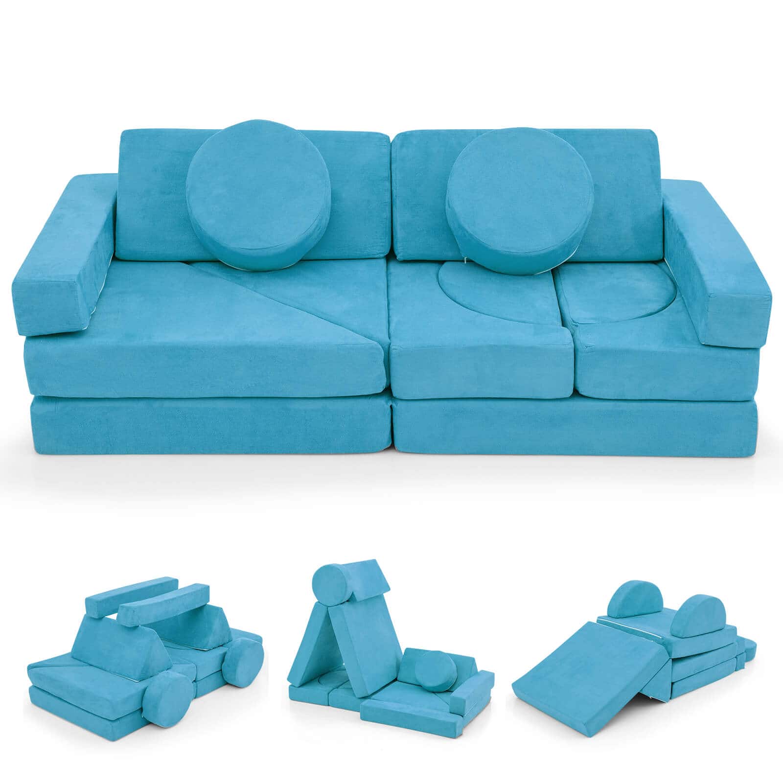 Costway - 14 PCS Modular Kids Play Couch Child Sectional Sofa Toddler Soft Playset - Blue