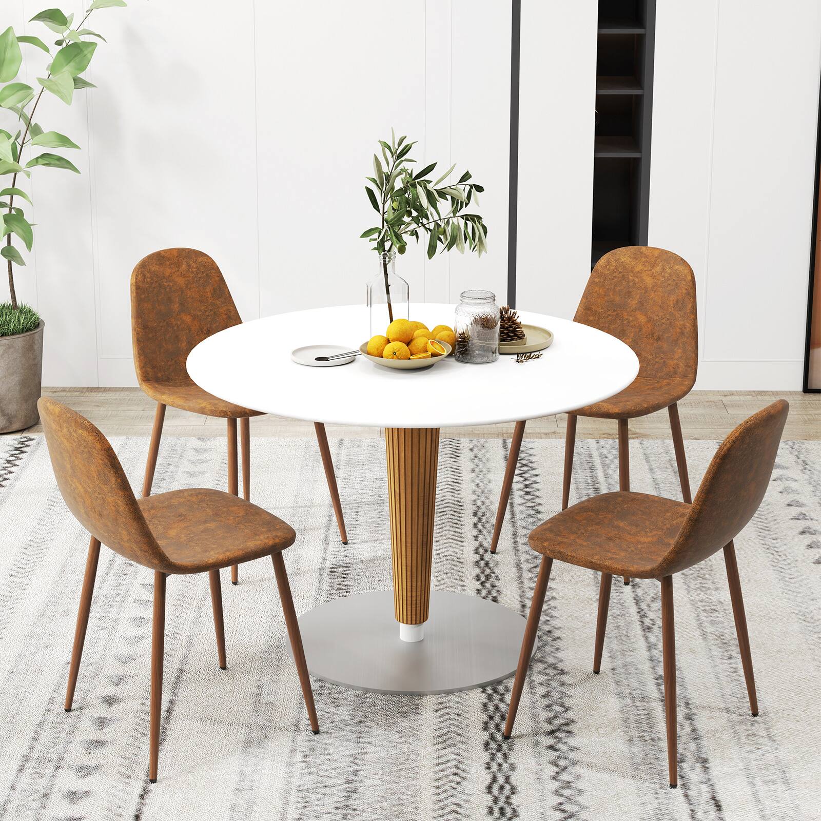 Alt View 4. Gymax - Gymax Dining Chair Set of 4 Faux PU Leather Upholstered Kitchen Chairs w/ Metal Legs - Brown.